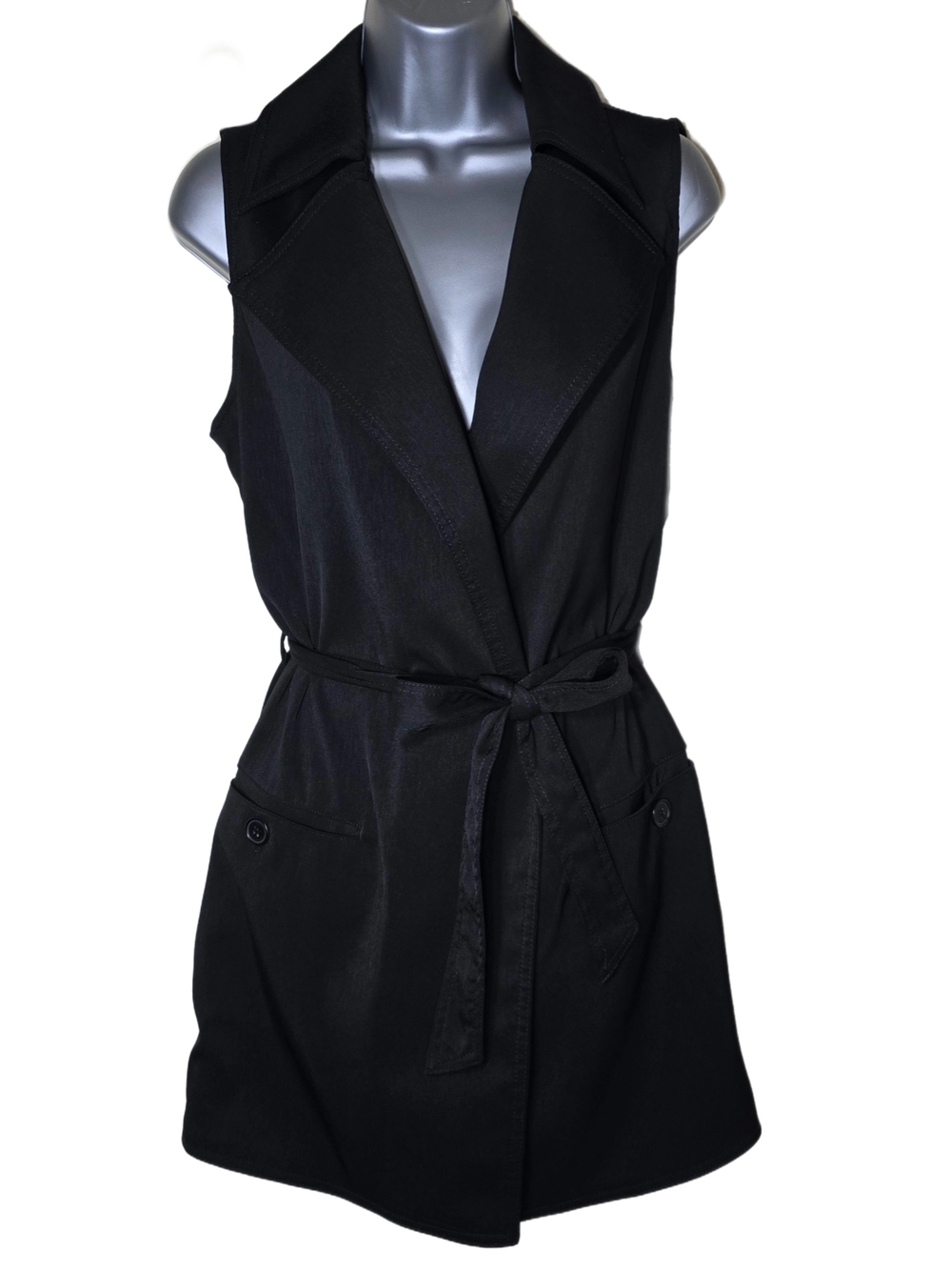 Max Studio Sleeveless Trench Vest Size S Black Modern Minimalist